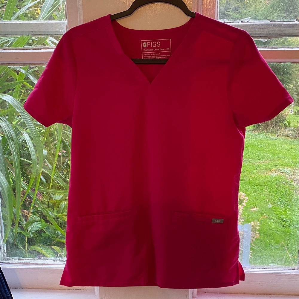 Figs Hot Pink V-Neck Scrub Top